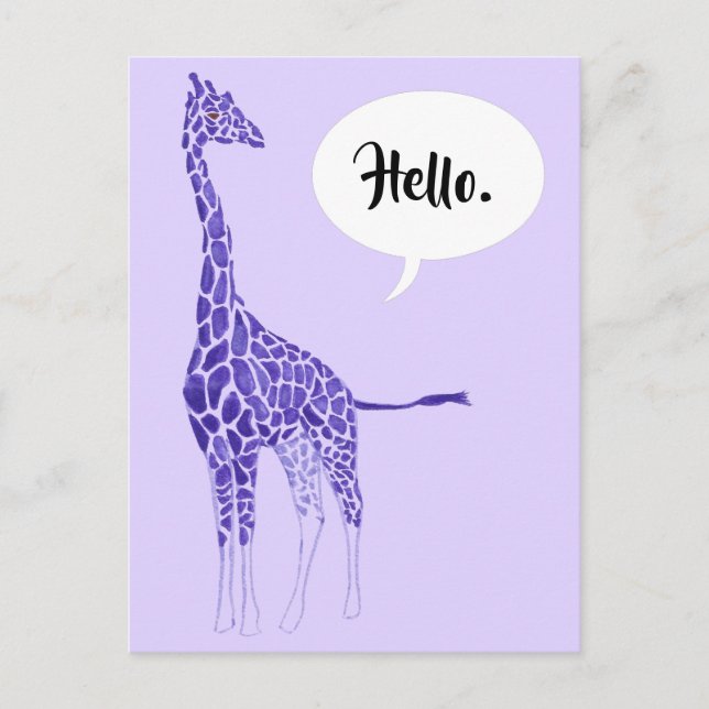 Giraffe violette sur Lavender Hello Cartes postale (Devant)
