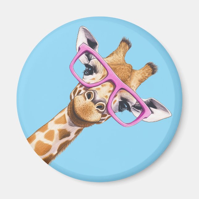 Giraffe with Pink Glasses Cute Animal Magnet #2 (Devant)