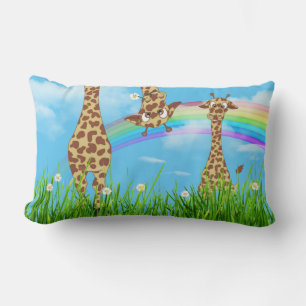 Giraffes en Herbe avec Coussin Rainbow Lumbar