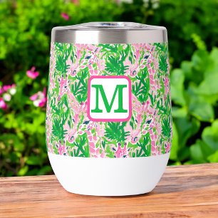 Giraffes Pink Vert Tropical Monogramme