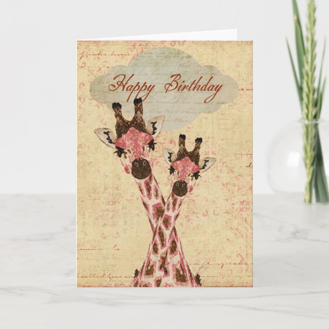Giraffes roses Carte d'anniversaire (Devant)