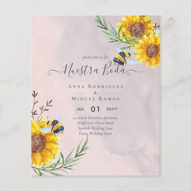 Girasoles de Invitación de Boda Económica Bilingüe (Devant)