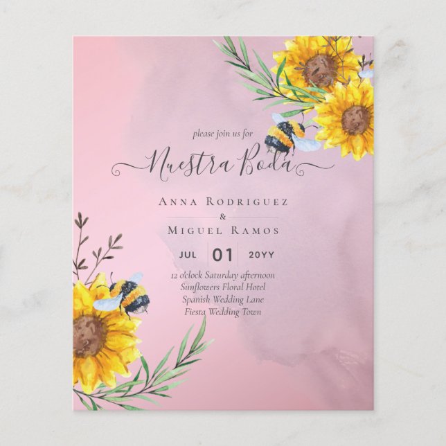 Girasoles de Invitación de Boda Económica Bilingüe (Devant)