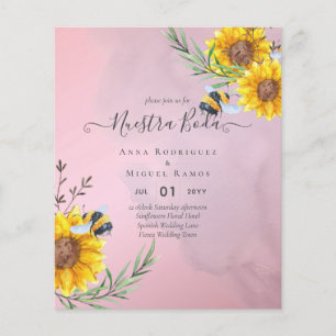 Girasoles de Invitación de Boda Económica Bilingüe