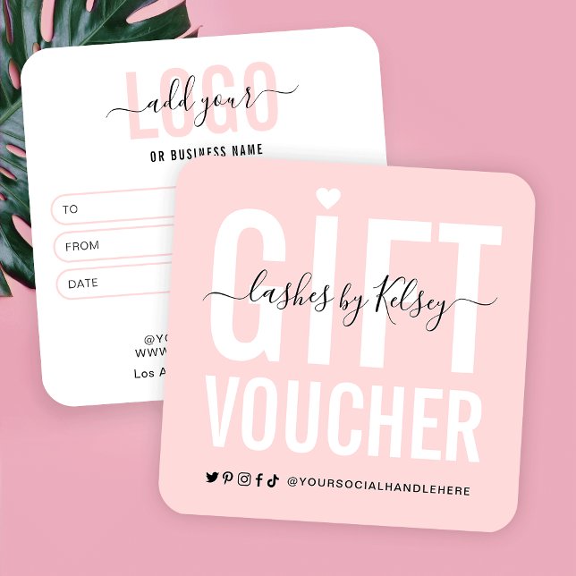 Girl Blush Pink Lash Salon Logo Certificat cadeau (Feminine blush pink gift certificate with space for your logo)