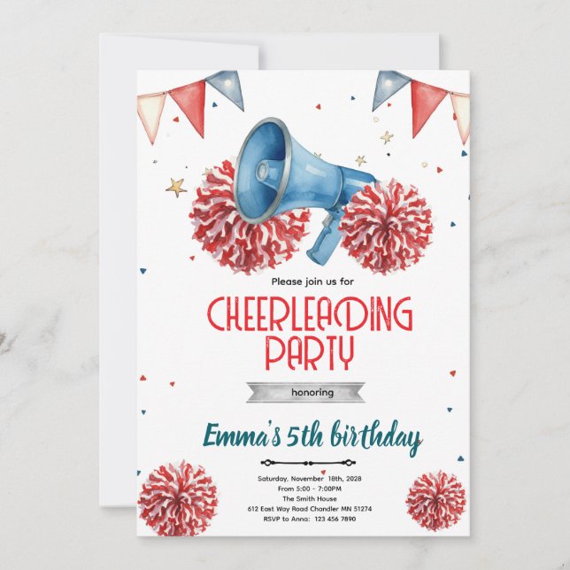 Girl Cheerleader party Invitation  (Devant)