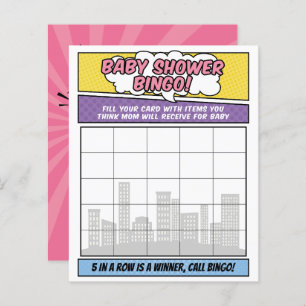 Girl Comic Book Superhero Baby shower Bingo Jeu