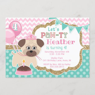 Girl Cute Princess Puppy Pawty Invitation Annivers