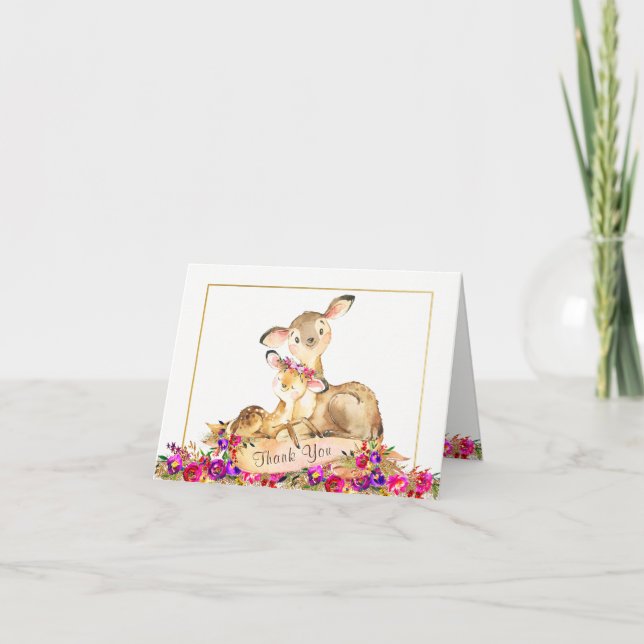 Girl Deer Baby shower Merci Cartes (Devant)