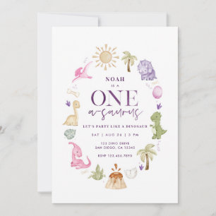Girl Dino One-a-saurus 1er anniversaire Invitation