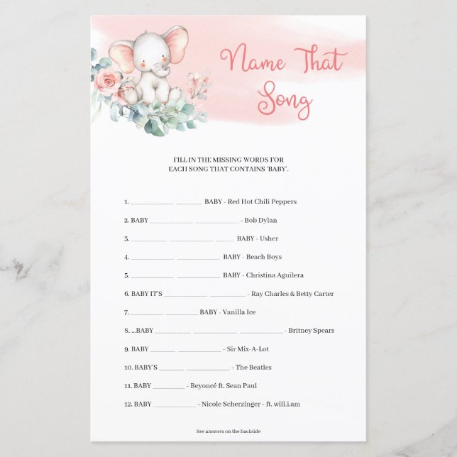 Girl Elephant Eucalyptus Nom Ce Jeu De Chanson (Devant)