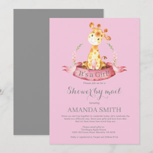 Girl Giraffe Baby shower par courrier Invitation