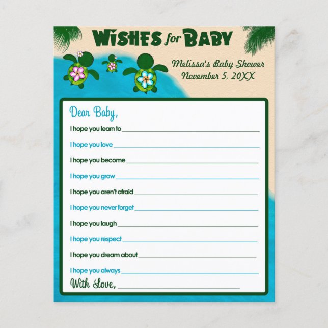 Girl Honu Sea Turtle souhaite pour Baby shower ros (Devant)