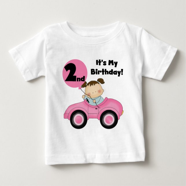 Girl in Pink Car 2nd Birthday Tshirts et cadeaux (Devant)
