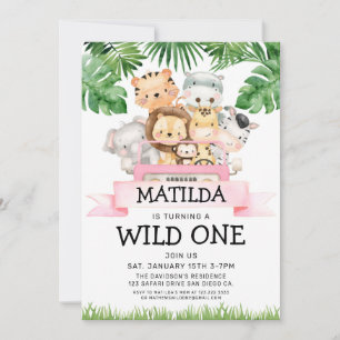Girl Jungle Safari Wild Un Anniversaire Invitation