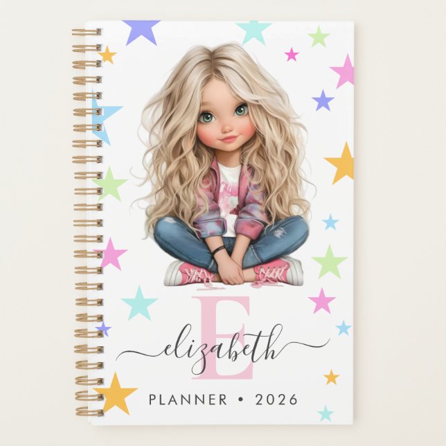 Girl Monogram Any Initial & Name Photo Planner (Devant)