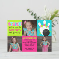 Girl Neon Bowling 3 Photo Invitation Anniversaire