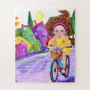 Girl On A Bike Jigsaw Puzzle Painting