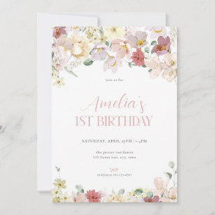 Girl Pastel Floral 1er Invitation Anniversaire