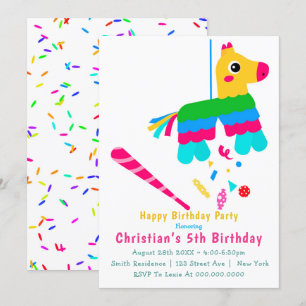 Girl Piñata 5e anniversaire Invitations
