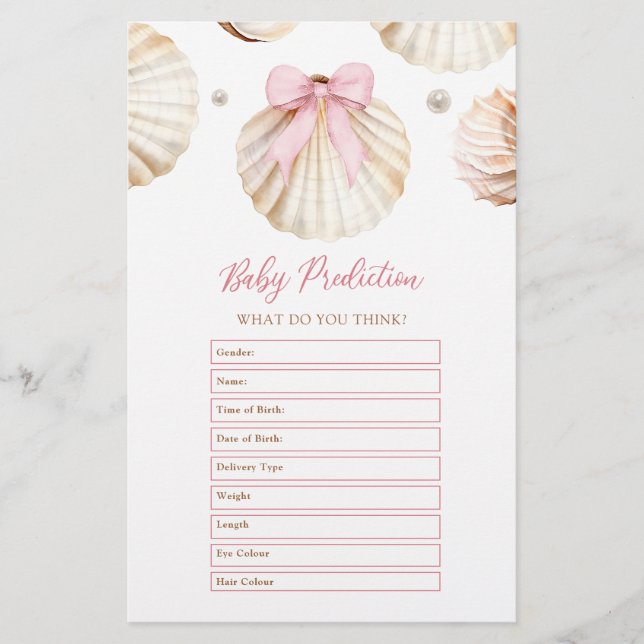 Girl Pink Bow Shell Baby Shower Baby Predictions  (Devant)