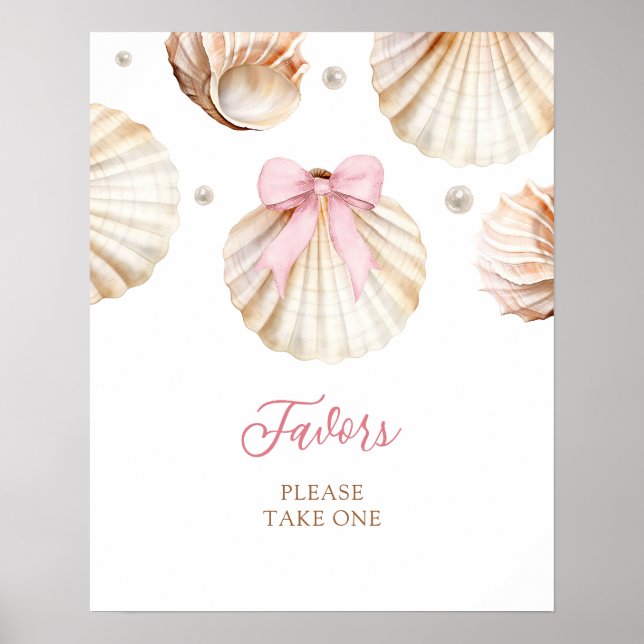 Girl Pink Bow Shell Baby Shower Favors Poster (Devant)