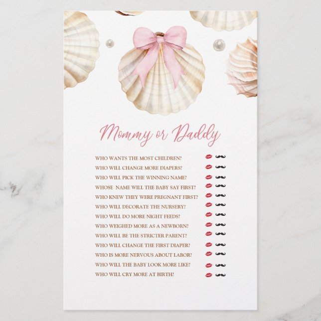 Girl Pink Bow Shell Baby Shower Mommy or Daddy (Devant)