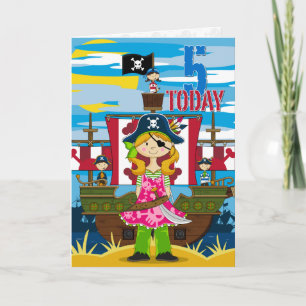 Girl Pirate Ship Scene 5e Anniversaire Carte
