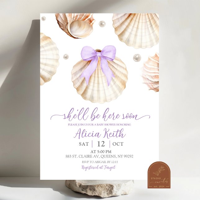 Girl Purple Shell Baby Shower Invitation (Créateur téléchargé)