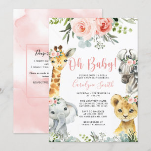 Girl Safari Animal Green Baby shower Invitation