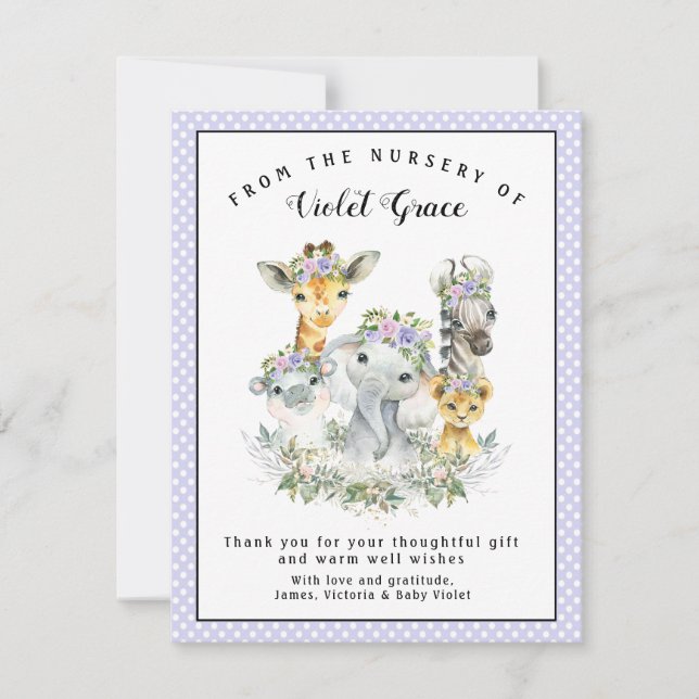 Girl Safari Baby shower Merci Cartes (Devant)