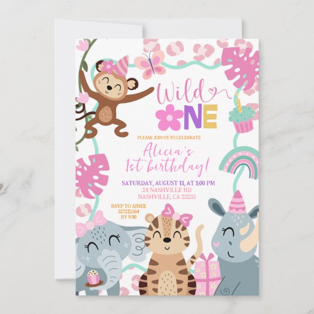 Girl Safari Birthday Wild One Party invitation (Devant)