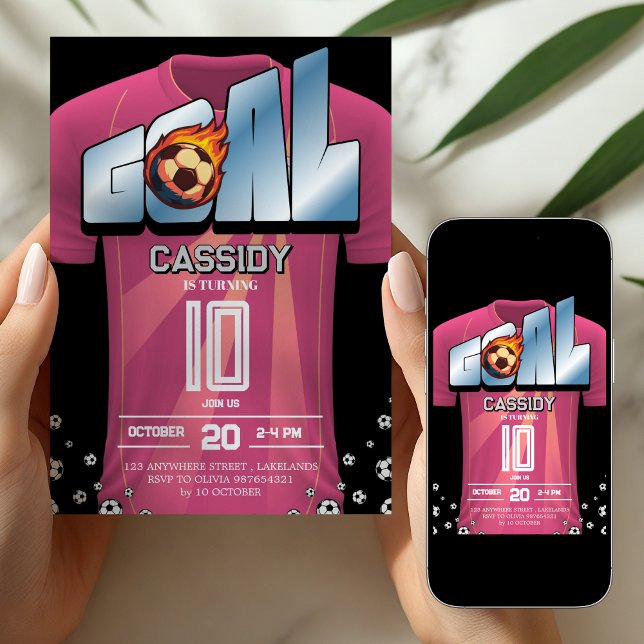 Girl Soccer Shirt Birthday Party Invitation (Créateur téléchargé)