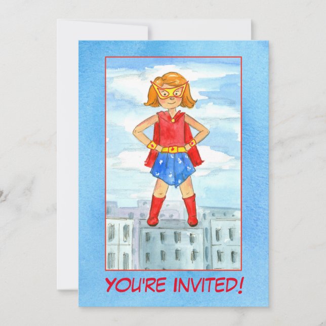 Girl Superhero Invitation de fête d'anniversaire (Devant)
