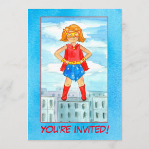 Girl Superhero Invitation de fête d'anniversaire