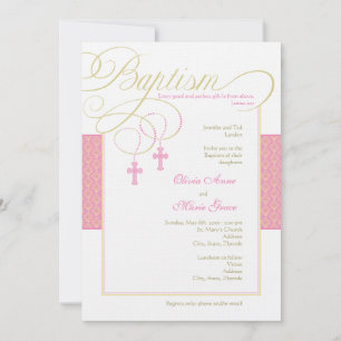 Girl Twins Damask Baptism Invitation