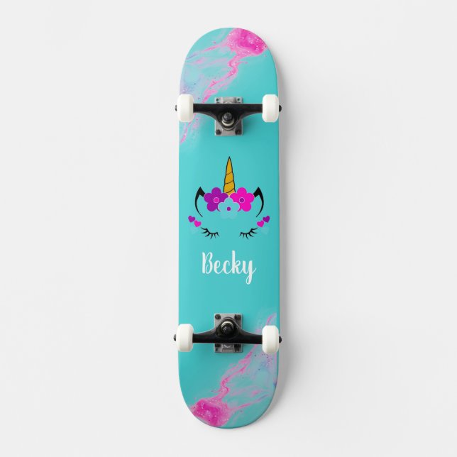 Girl Unicorn skateboard avec nom (Recto)