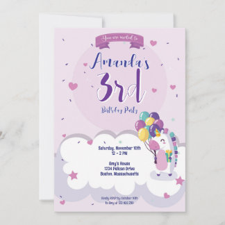 Girl Unicorn Theme Anniversaire Invitation