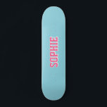 Girl Varsity Pink Skateboard Personalized Name<br><div class="desc">Girl Varsity Pink/Blue Skateboard Personalized Name – Trendy & Personalized Skater Gift 🛹💖✨ Shred in style with this Custom Name Girly Varsity Skateboard, featuring a bold varsity-style font and a fun, feminine touch! Perfect for girls who love to skate, this trendy skateboard is fully customizable with any name, making it...</div>