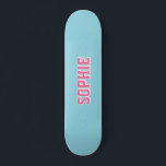 Girl Varsity Pink Skateboard Personalized Name<br><div class="desc">Girl Varsity Pink/Blue Skateboard Personalized Name – Trendy & Personalized Skater Gift 🛹💖✨ Shred in style with this Custom Name Girly Varsity Skateboard, featuring a bold varsity-style font and a fun, feminine touch! Perfect for girls who love to skate, this trendy skateboard is fully customizable with any name, making it...</div>