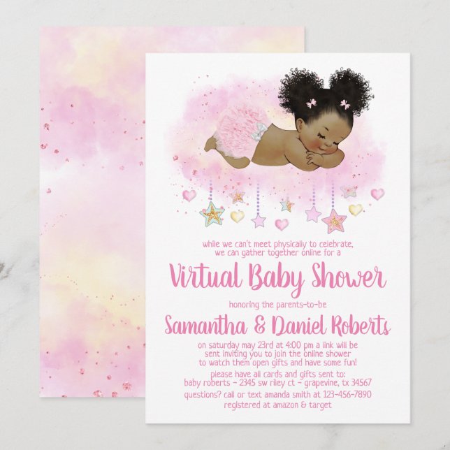 Girl Virtual Drive Par Baby shower Invitation (Devant / Derrière)