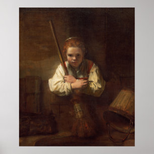 Girl with a Broom - Rembrandt Fine Art Poster