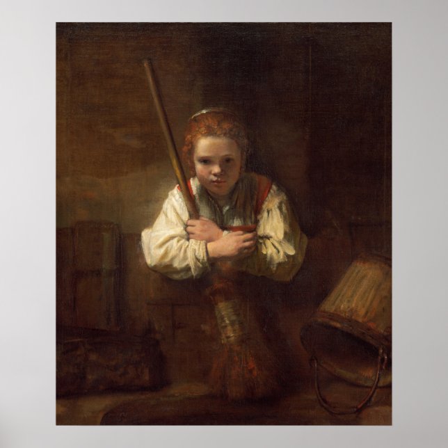 Girl with a Broom - Rembrandt Fine Art Poster (Devant)