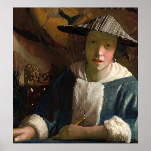 Girl with Flute - Johannes Vermeer Poster d'art (Devant)
