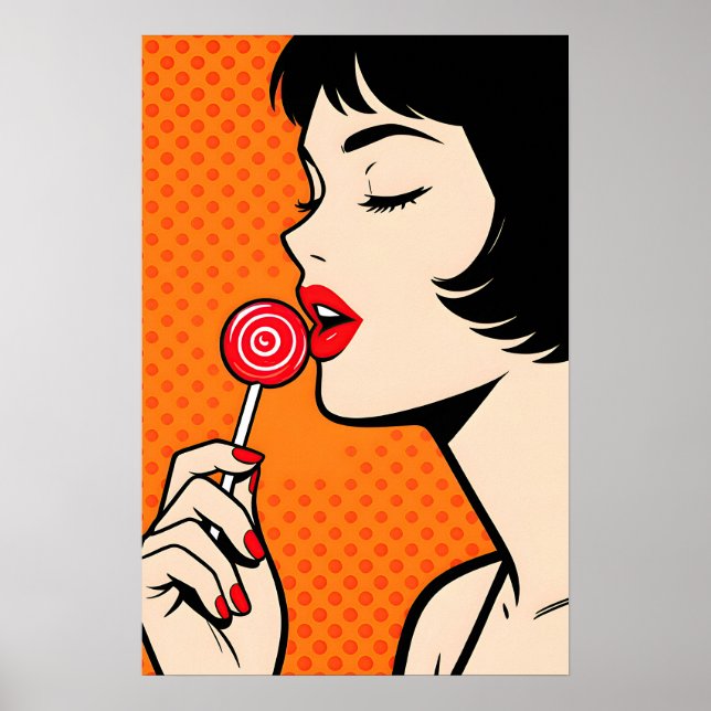 Girl with Lollipopl Pop Art Poster (Devant)