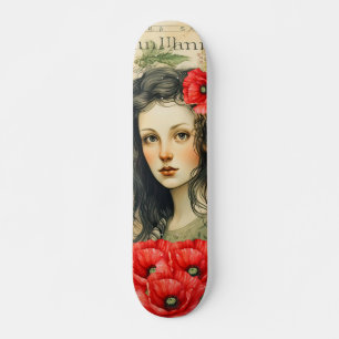 Girl with Red Poppies Vintage Inspiré Skateboard