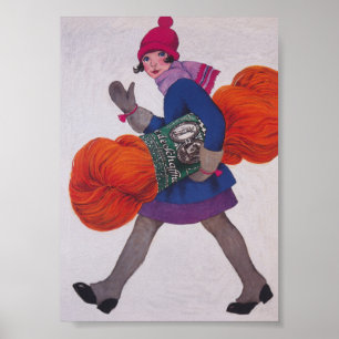 Girl with Yarn, Vintage Advertisement Poster
