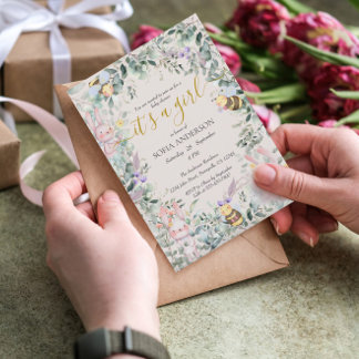 Girl Woodland Cute Animaux Baby shower Invitation