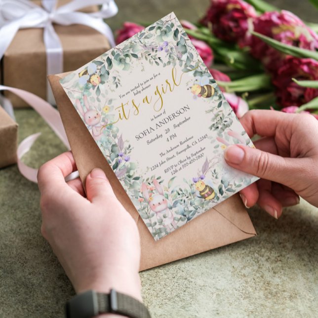 Girl Woodland Cute Animaux Baby shower Invitation (Créateur téléchargé)