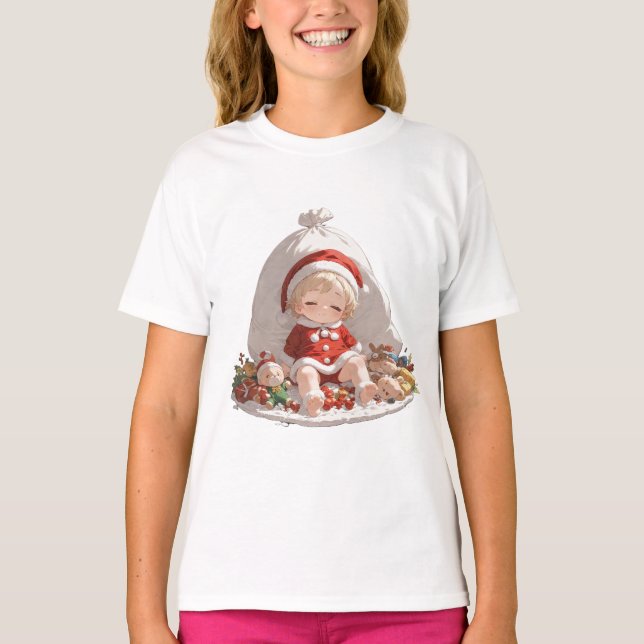 Girls Christmas T-Shirt | Cute Santa Kids Tee (Devant)